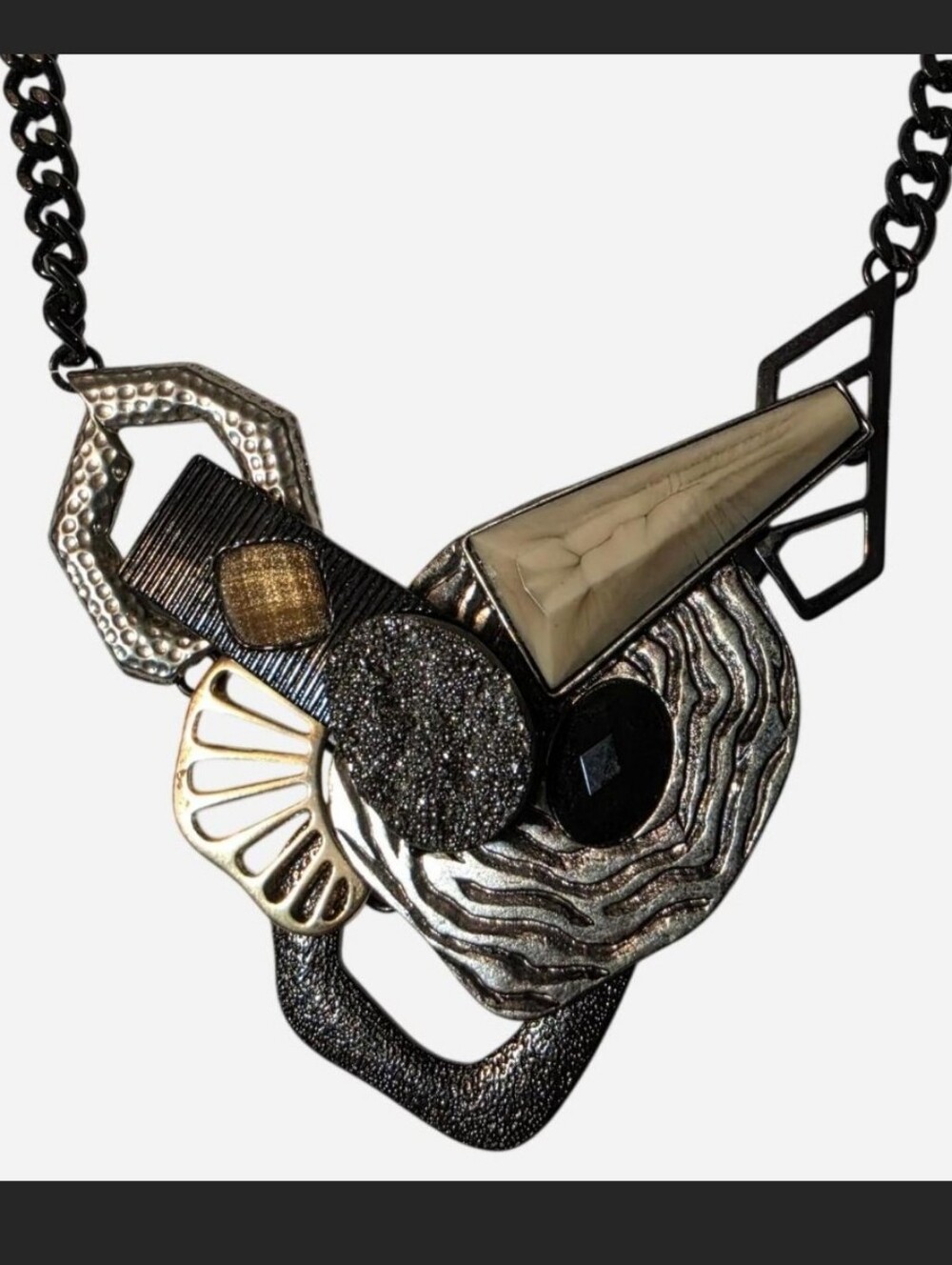 Unique Statement Necklace with mixed metals & stones.